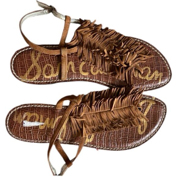 Womens Sam Edelman Gela-Brown Suede Fringe Sandals Flat Thongs Boho - Sz 9.5 - Picture 3 of 6